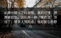 如果你错过了91视频，真的可惜：预算被砍后，团队用一种“笨办法”顶住了，很多人骂的点，恰好是它的野心