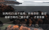 别再问17c能不能用，你再想想：最容易被忽略的“提示语”，才是答案