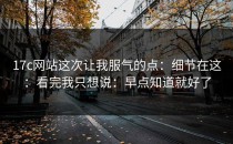 17c网站这次让我服气的点：细节在这：看完我只想说：早点知道就好了